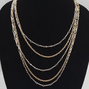 Multi Strand Necklace 17" Gold Silver Tone Layered Chain Classic Statement